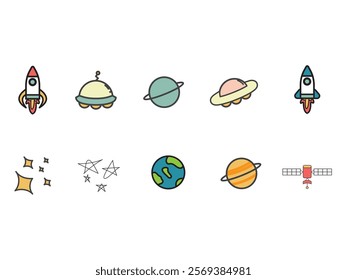 Cute Space Doodle Element Set