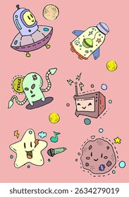 Cute Space Doodle Sticker Pack 