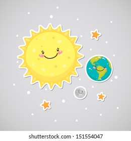 Cute Space: Earth, Sun, Moon 