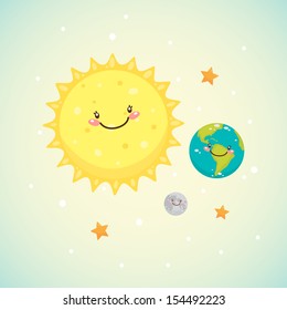 Cute Space: Earth, Sun, Moon