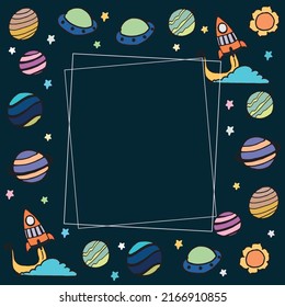 Illustration des Planeten. Raumhintergrund. handgezeichnete Vektorgrafik. 