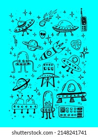 Cute Space illustration in doodle style
