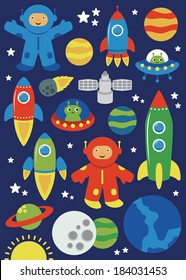 cute space objects set. vector illustration