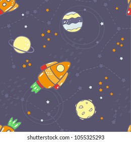 cute space pattern with bunny astronaut , vector seamless, for kid and baby design