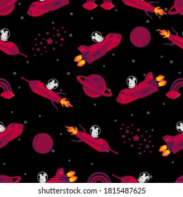 cute space rocket cartoon seamless pattern print surface design illustration