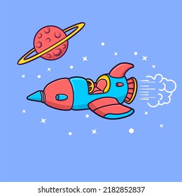 Cute space Rocket Cartoon Vector Icon Illustration. Science Technology Icon Concept Isolated Premium Vector. Flat Cartoon Style