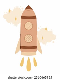 Cute space rocket. Flat vector illustration.