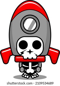 cute space rocket skull human mascot costume character cartoon vector