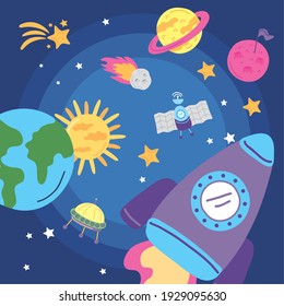 cute space set icons scene