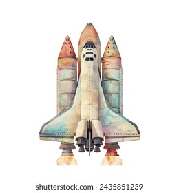 cute space shuttle vector illustration in watercolour style