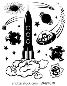 Cute space silhouettes, vector illustration