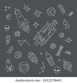 Cute space and star icon next to planet kid pattern moon hand line background drawn vector illustration rocket element spaceship galaxy sky sketch universe outline art astronaut solar earth ship child