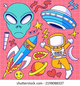 cute space sticker hand drawing