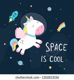 Cute space unicorn flat vector illustration.