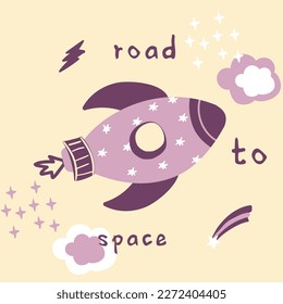 Cute space and universe slogans graphic tee design for kids market as vector