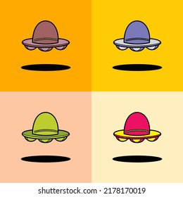 Cute spaceship ufo character vector illustration material with 4 color models and backgrounds