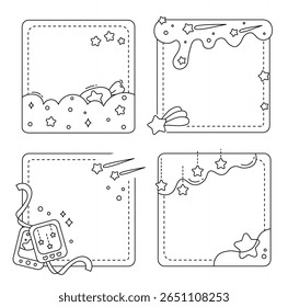Cute Space-Themed Memo Pad Coloring Page with Stars, Comets, and Kawaii Frames for Journaling and Scrapbooking