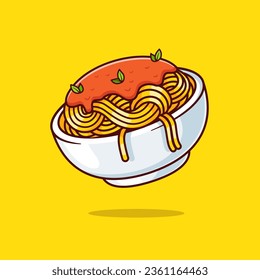 Cute Spaghetti Noodle Cartoon Vector Icon Illustration. Food Object Icon Concept Isolated Premium Vector. Flat Cartoon Style