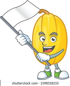 cute spaghetti squash cartoon character design holding a flag