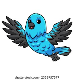 Cute spangled cotinga bird cartoon flying