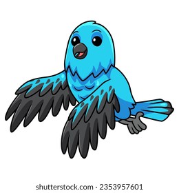 Cute spangled cotinga bird cartoon flying