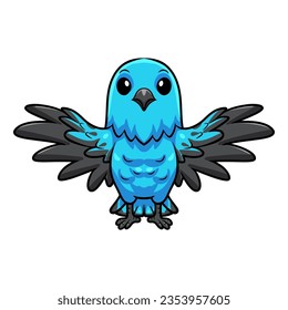 Cute spangled cotinga bird cartoon flying