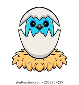 Cute spangled cotinga bird cartoon inside from egg