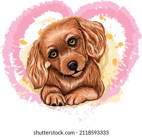 Cute Spaniel dog puppy. Hand-drawn portrait of dog. Wall sticker	