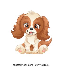 Cute spaniel puppy, cartoon dog. Lovely pets, vector illustration.