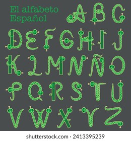 cute spanish alphabet made of snakes.