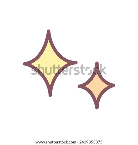 Cute sparkles icon. Hand drawn illustration of two four-pointed stars isolated on a white background. Kawaii sticker. Vector 10 EPS.