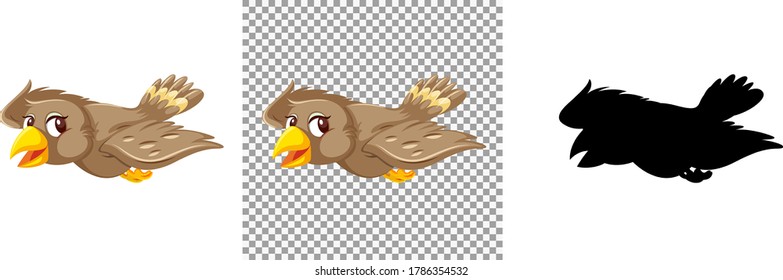 Cute sparrow bird cartoon character illustration