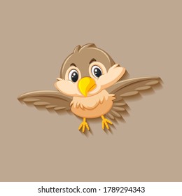 Cute sparrow bird cartoon character illustration