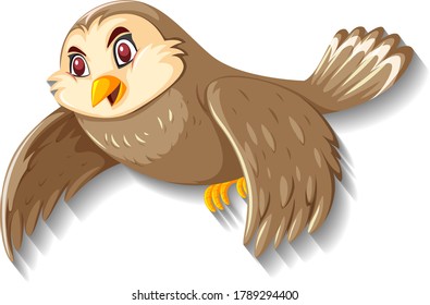 Cute sparrow bird cartoon character illustration