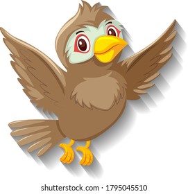 Cute sparrow bird cartoon character illustration
