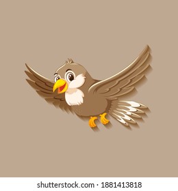 Cute sparrow bird cartoon character illustration