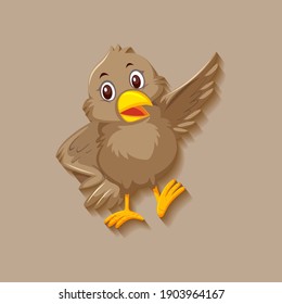 Cute sparrow bird cartoon character illustration