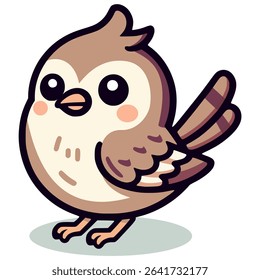 cute sparrow bird wild animal cartoon character flat color vector illustration template design