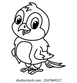 Cute sparrow cartoon characters vector illustration. For kids coloring book.