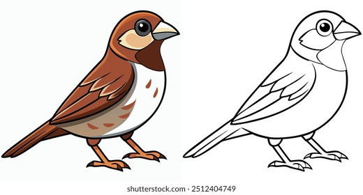 Cute Sparrow Cartoon Coloring Page For Kids