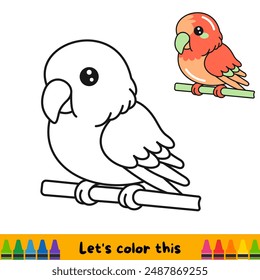 Cute sparrow. Coloring book page with color template for children. Vector cartoon illustration isolated on white background. For coloring book, education, print, game.Eps 