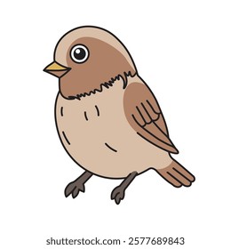 Cute Sparrow Doodle Illustration Cartoon Outline