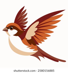 Cute sparrow flying  cartoon bird. Suitable for educational posters, logos, children's books and encyclopedias. Children's picture. Vector illustration