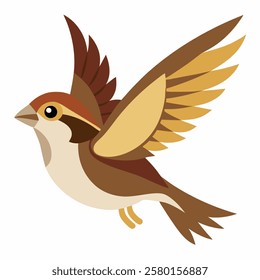 Cute sparrow flying  cartoon bird. Suitable for educational posters, logos, children's books and encyclopedias. Children's picture. Vector illustration