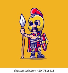 cute spartan boy carrying a spear, suitable for mascot or t-shirt design etc