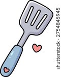 Cute spatula kitchen utensil vector illustration in kawaii doodle style, adorable cooking tool icon with simple flat design and clean outline, perfect for cooking theme, kitchen stickers, recipe design and food blog decoration.