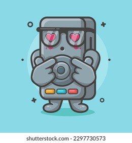 lindo altavoz mascota de personaje de audio con gesto de mano de seña de amor dibujos animados aislados de estilo plano