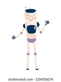 Cute speaking robot vector illustration isolated on white. Android speaker. Speech or presentation technology concept.