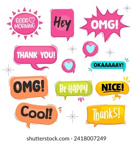 Cute speech bubble cartoon collection set