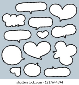 Cute Speech Bubble doodle collection, Blank empty white, hand drawn, vector set